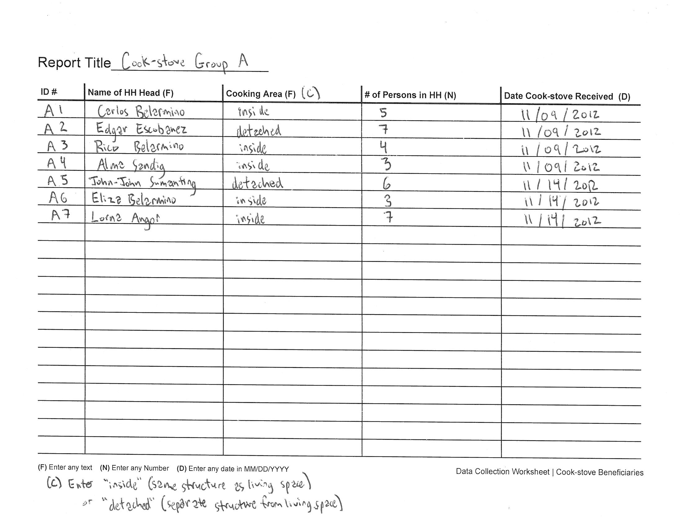 Example Data Collection Worksheet