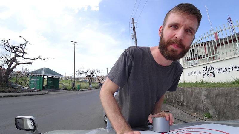 Dan setting up a camera on the car hood for mapping