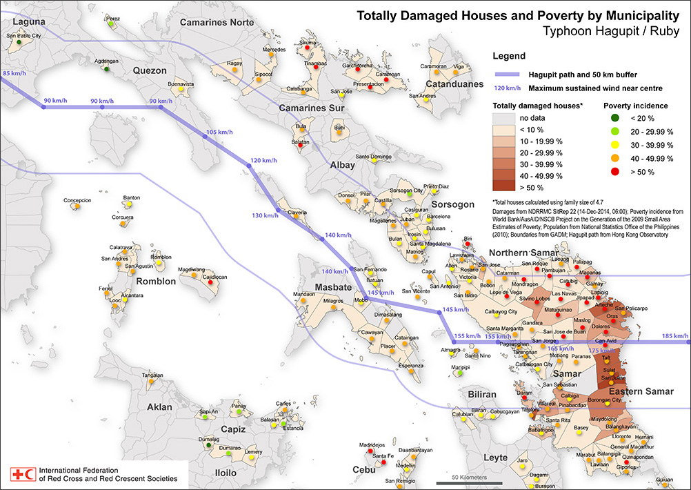 map of damages across municipalities in the Philippines after typhoon Hagupit/Ruby
