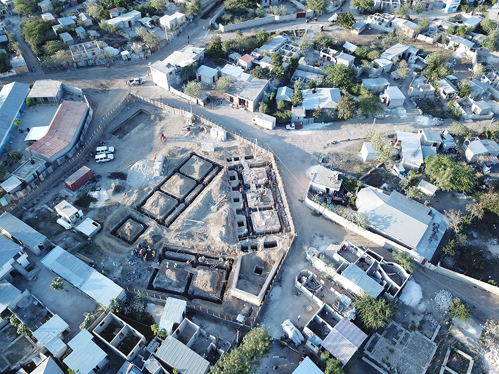 Aerial view of a construction site in Canaan, Haiti.